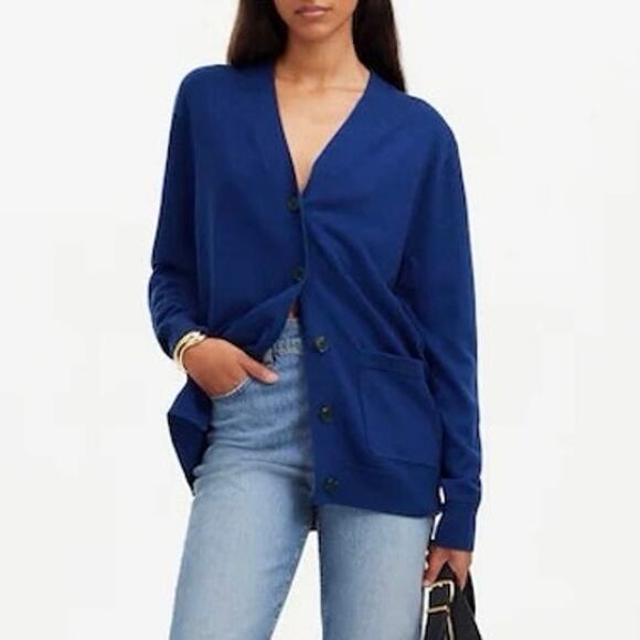 NWT Madewell 100% Merino Wool Relaxed Fit Boyfriend Cardigan Bright Cobalt XS - Picture 1 of 10